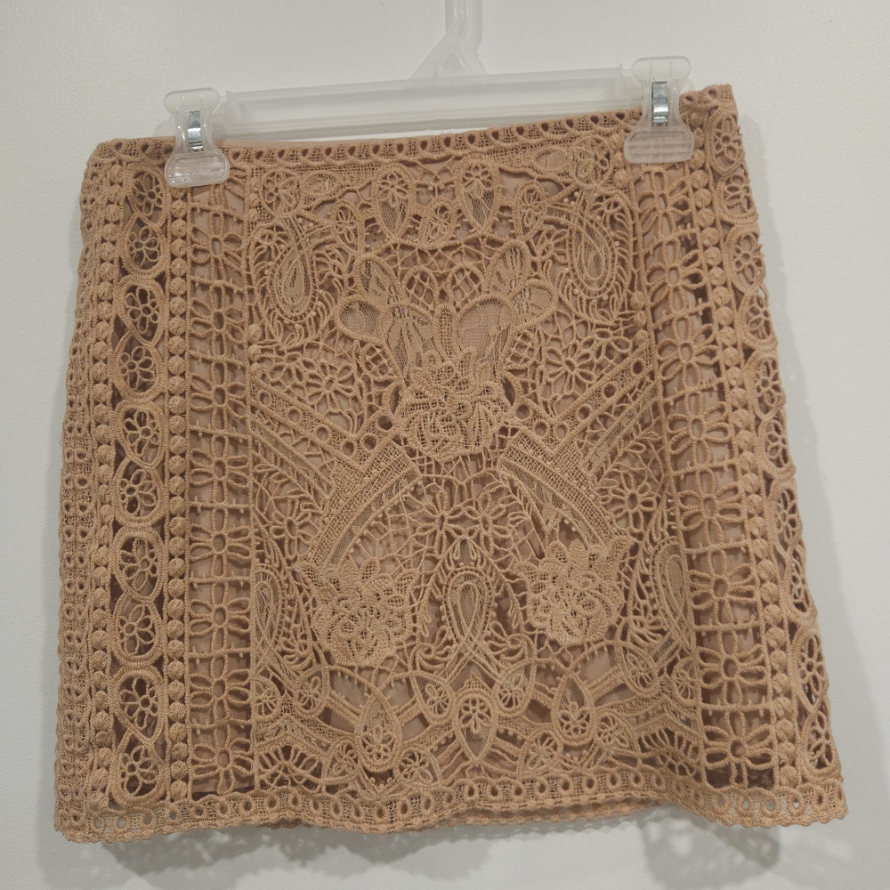 Club Monaco Crochet Mini Skirt Tan Pink